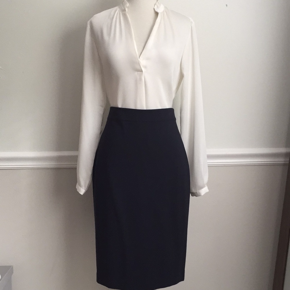 Navy Blue Ann Taylor Pencil Skirt w/ Zipper Back
